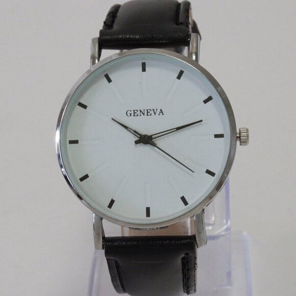 Men's Minimalist Fashion Watch Silver Case White Dial Brown Strap 40mm - Picture 3 of 14